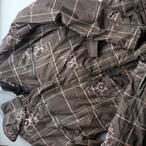 Turbine Brown and Pink Plaid / Floral Girls Snowboard Ski Winter Jacket S